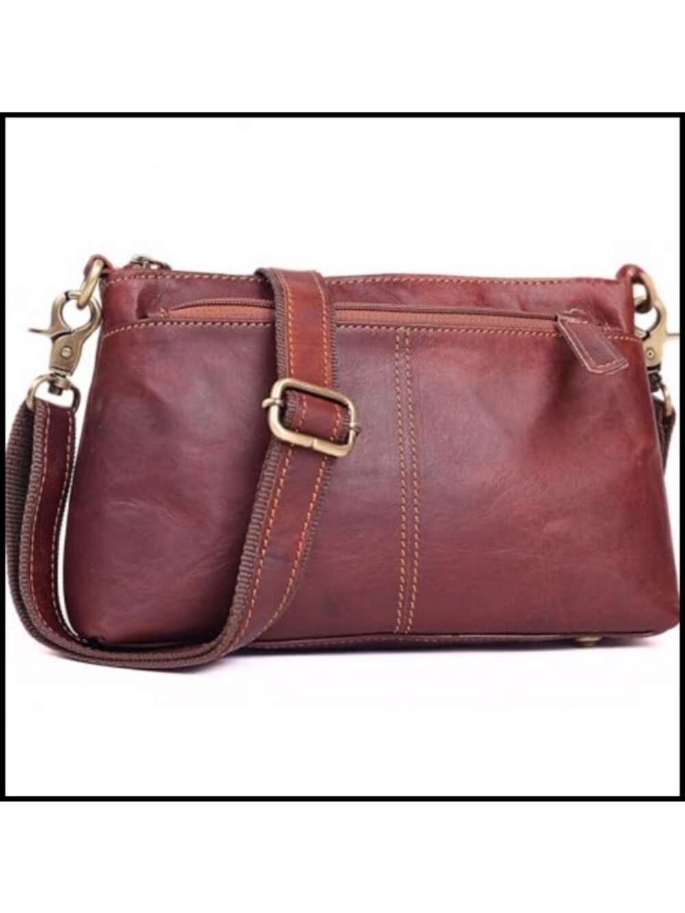 Genuine Leather Crossbody Bag Mini Saddle Purse with 3 Zip Pockets